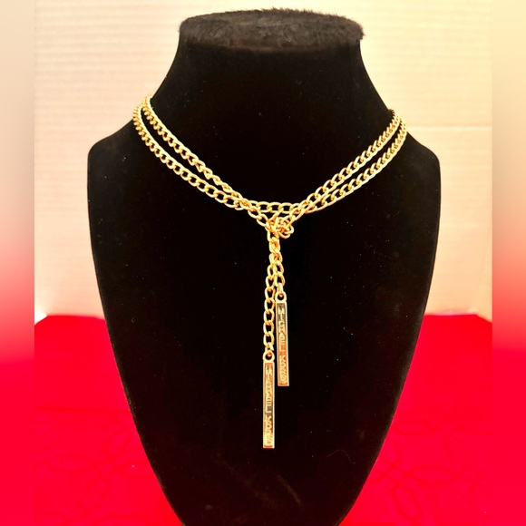 Michael Kors Jewelry - MICHAEL KORS GOLD TONE WRAP CHAIN WITH TWO BARS EMBOSSED MICHAEL KORS 42”LONG